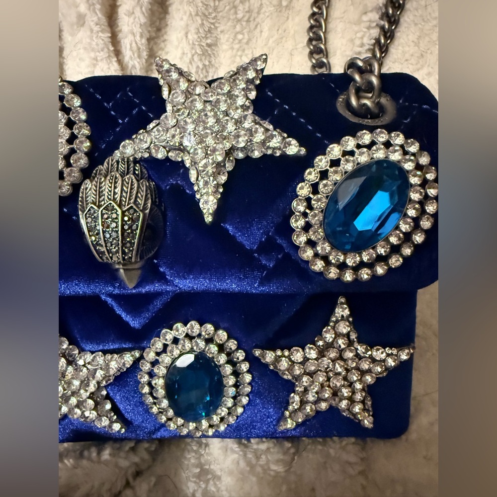 Kurt Geiger NWOT Elegant Blue Velvet Women's Crossbody Bag with Crystal Accents - Picture 5 of 16